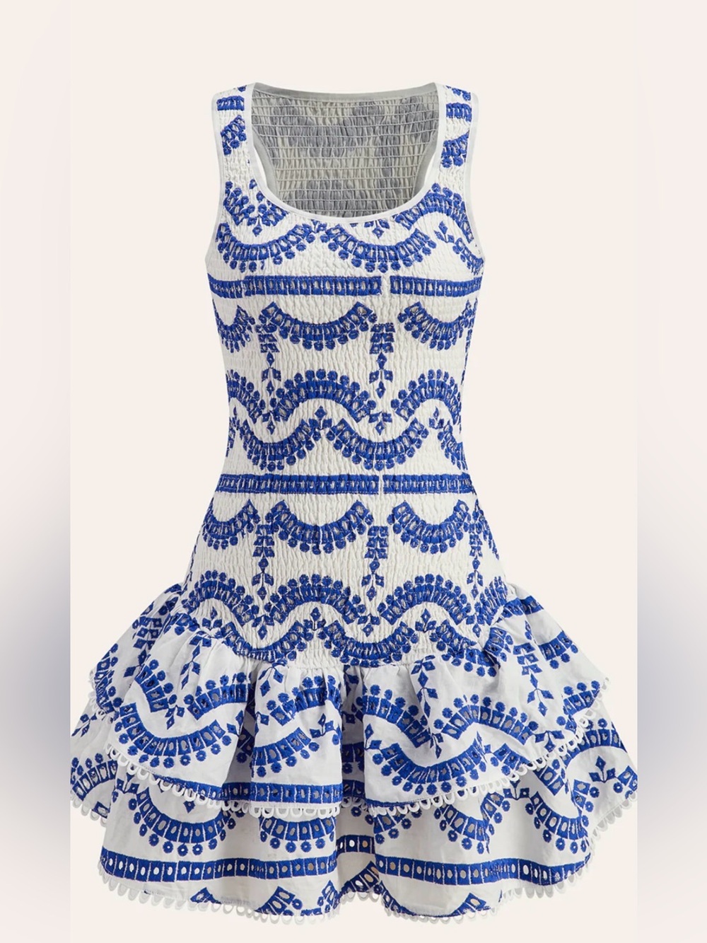 NWT Commense embroidered ruffled sleeveless dress Blue and White - XS - $108